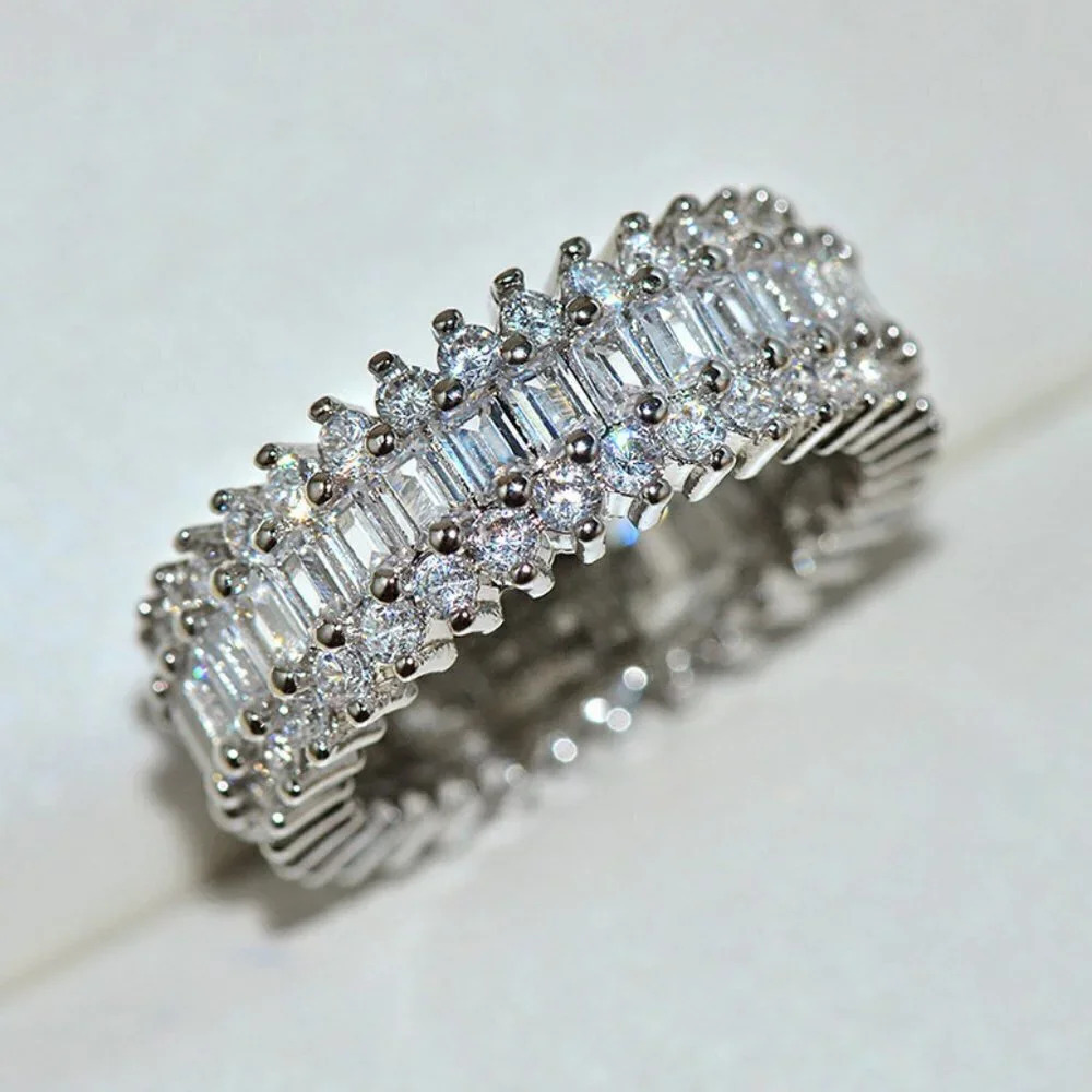 NEW Silver Baguette & Round Diamond Eternity Ring
